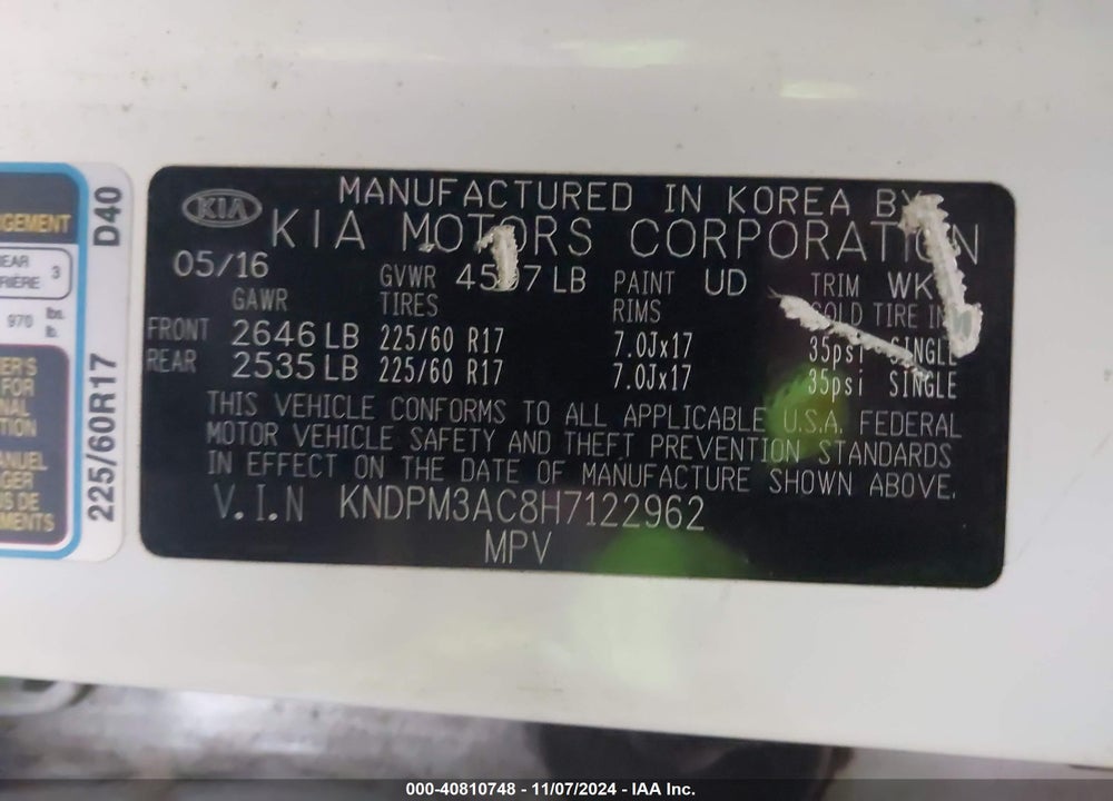 2017 KIA SPORTAGE LX VIN: KNDPM3AC8H7122962
