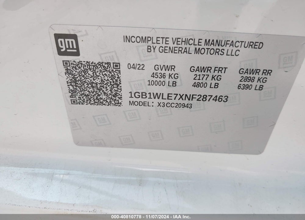 2022 CHEVROLET SILVERADO 2500HD 2WD LONG BED WT VIN: 1GB1WLE7XNF287463