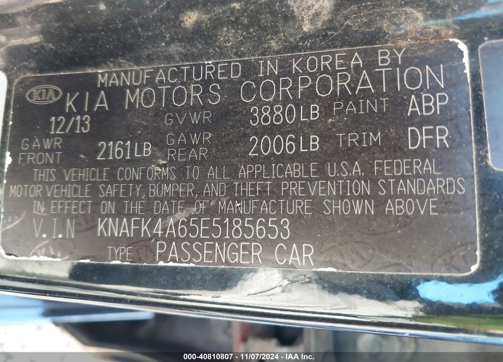 2014 KIA FORTE LX VIN: KNAFK4A65E5185653