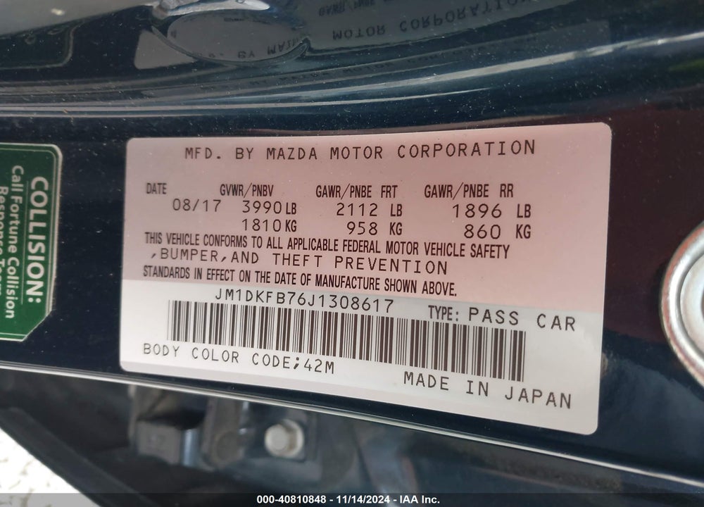 2018 MAZDA CX-3 SPORT VIN: JM1DKFB76J1308617