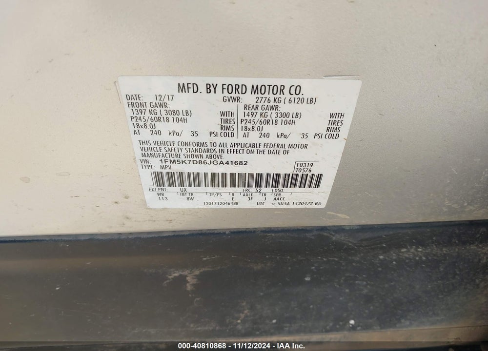 2018 FORD EXPLORER XLT VIN: 1FM5K7D86JGA41682