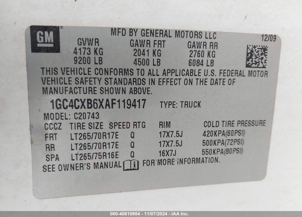 2010 CHEVROLET SILVERADO 2500HD LT VIN: 1GC4CXB6XAF119417