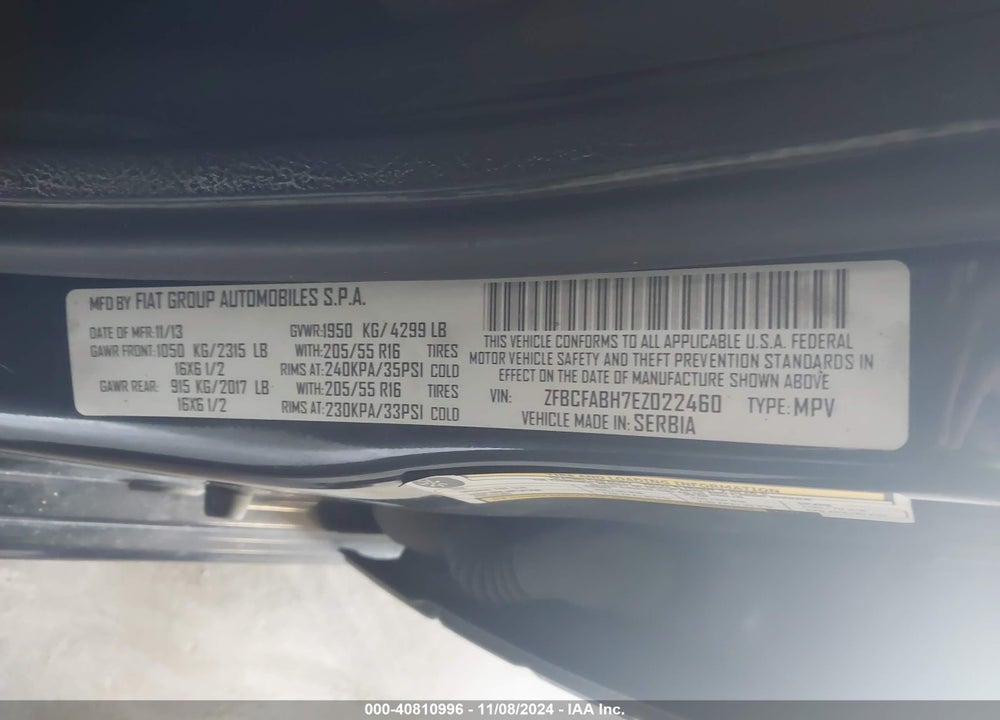 2014 FIAT 500L EASY VIN: ZFBCFABH7EZ022460