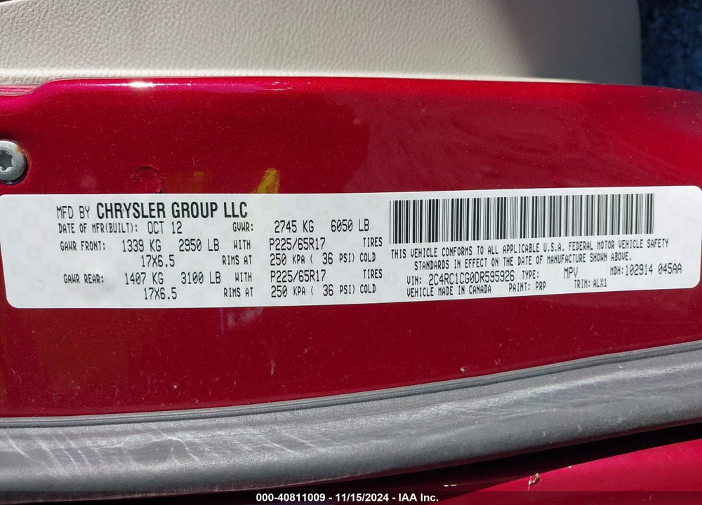 2013 CHRYSLER TOWN & COUNTRY TOURING-L VIN: 2C4RC1CG0DR595926