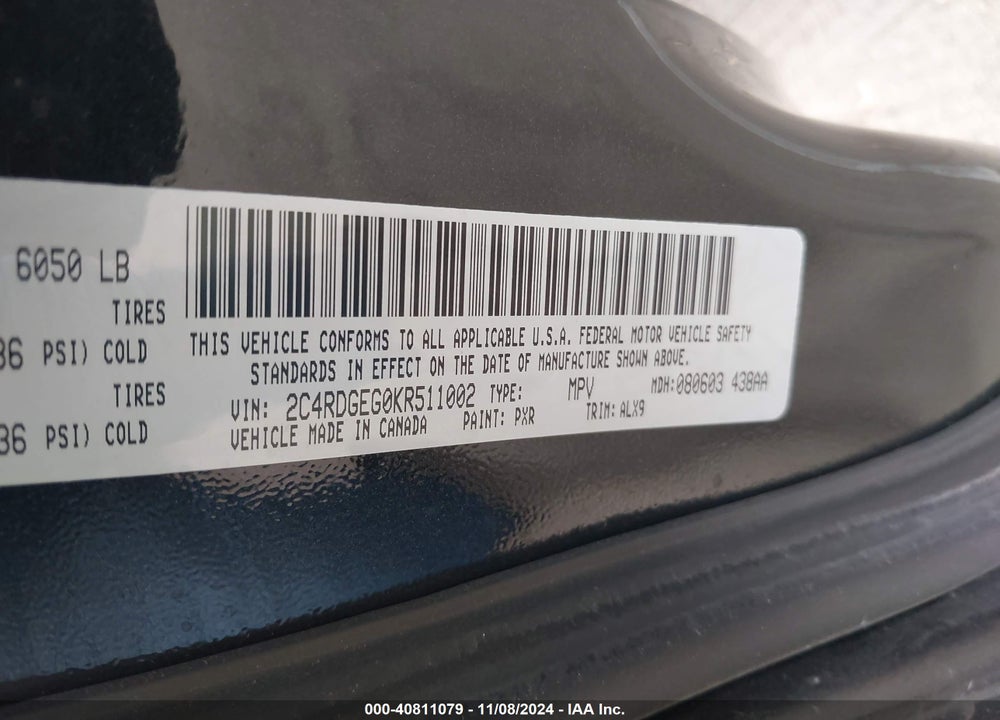 2019 DODGE GRAND CARAVAN GT VIN: 2C4RDGEG0KR511002