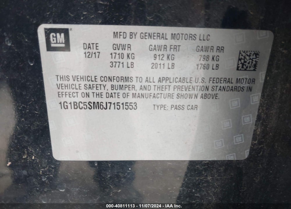 2018 CHEVROLET CRUZE LS AUTO VIN: 1G1BC5SM6J7151553