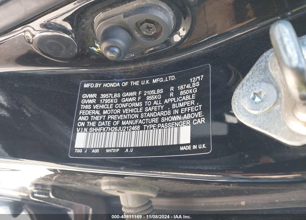 2018 HONDA CIVIC LX VIN: SHHFK7H26JU212468