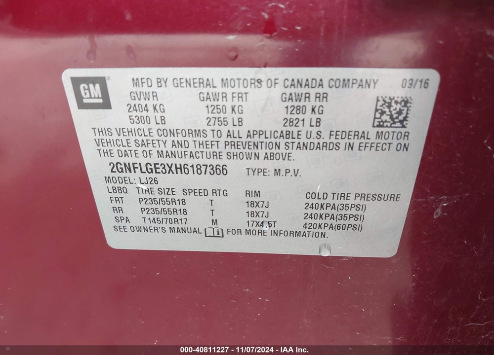 2017 CHEVROLET EQUINOX PREMIER VIN: 2GNFLGE3XH6187366