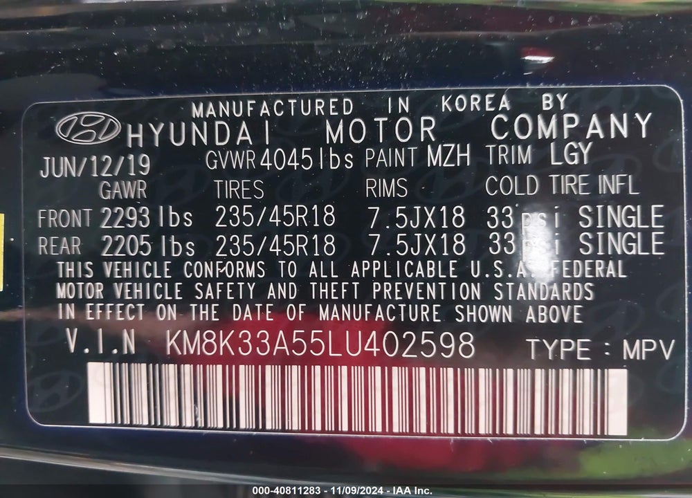 2020 HYUNDAI KONA LIMITED VIN: KM8K33A55LU402598