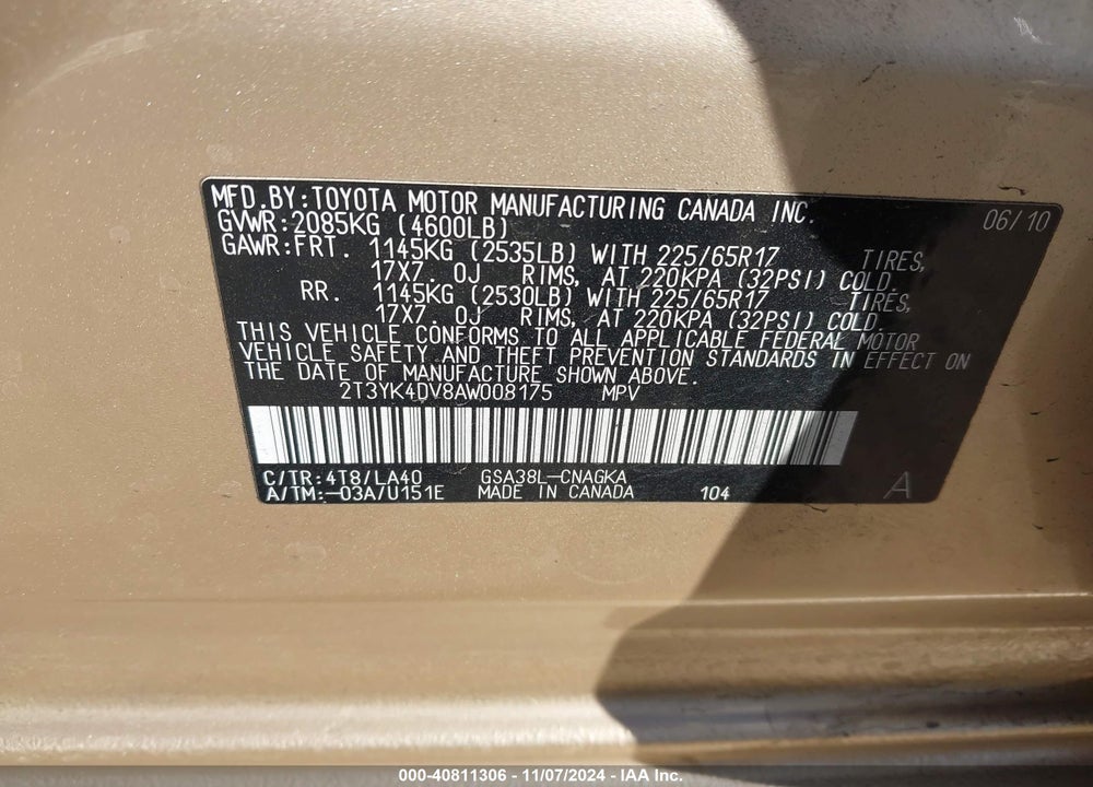 2010 TOYOTA RAV4 LIMITED VIN: 2T3YK4DV8AW008175