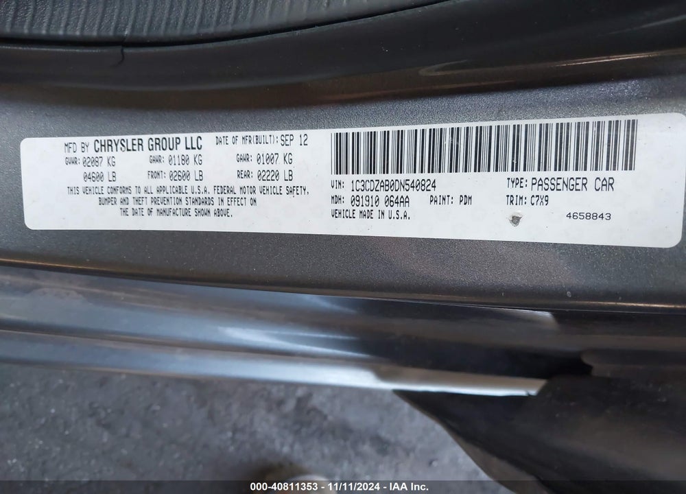 2013 DODGE AVENGER SE VIN: 1C3CDZAB0DN540824