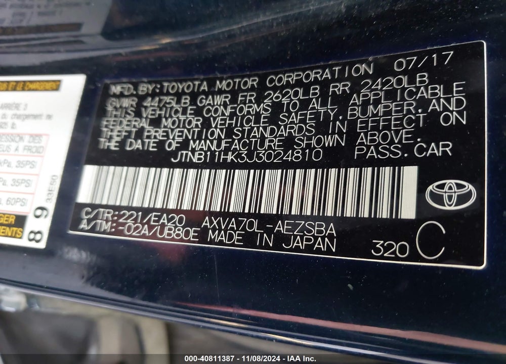 2018 TOYOTA CAMRY SE VIN: JTNB11HK3J3024810