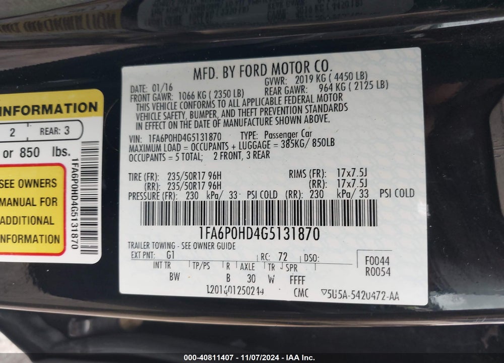 2016 FORD FUSION SE VIN: 1FA6P0HD4G5131870