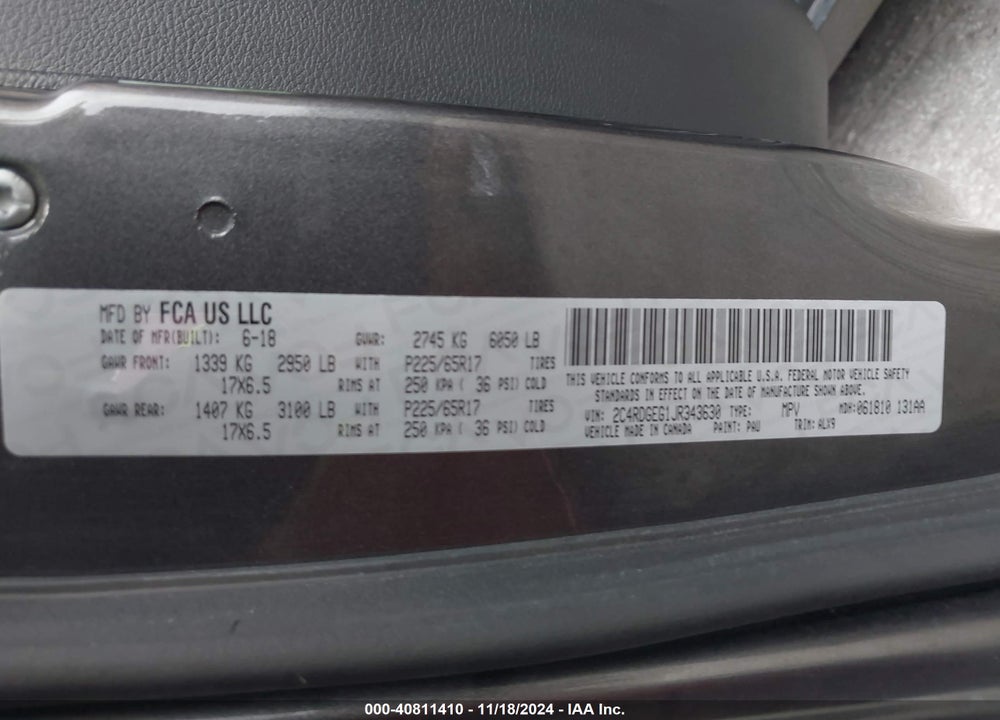 2018 DODGE GRAND CARAVAN GT VIN: 2C4RDGEG1JR343630