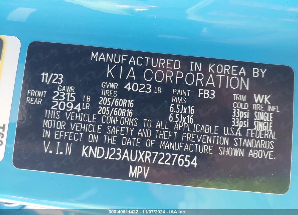 2024 KIA SOUL !/+/S VIN: KNDJ23AUXR7227654