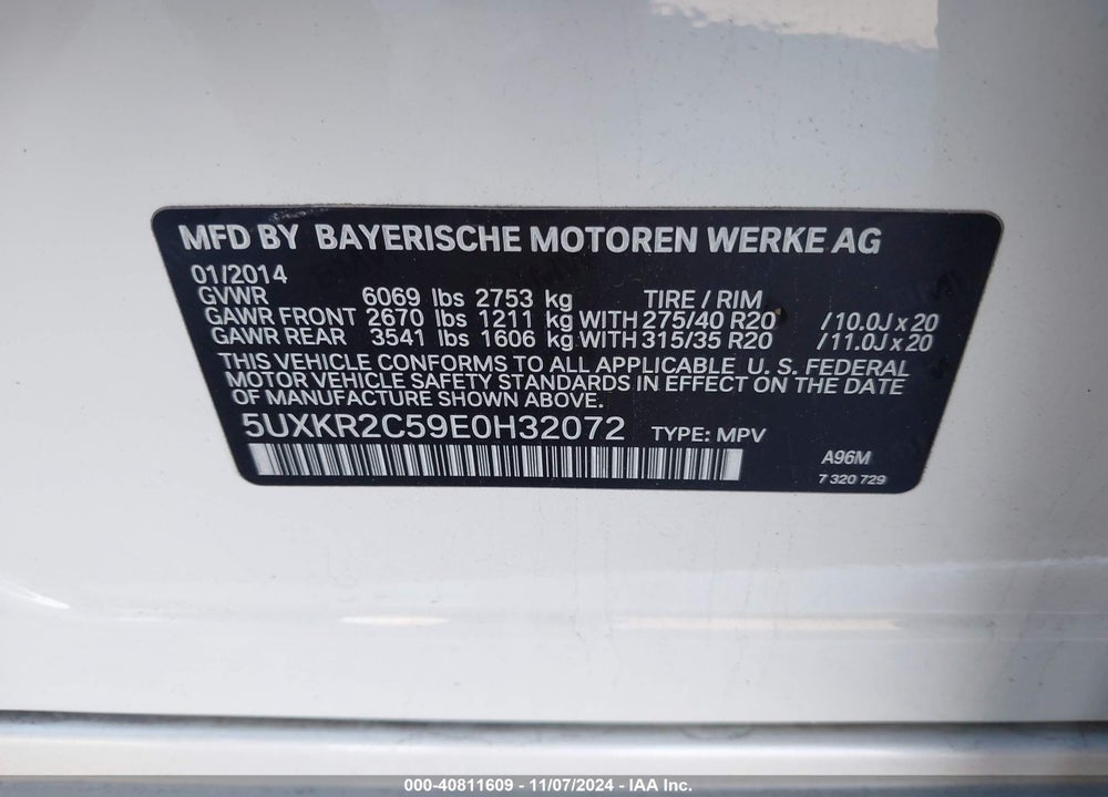 2014 BMW X5 SDRIVE35I VIN: 5UXKR2C59E0H32072