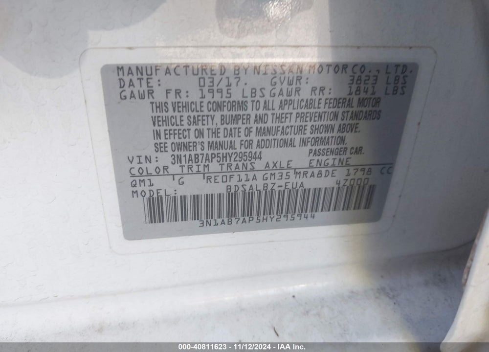 2017 NISSAN SENTRA VIN: 3N1AB7AP5HY295944