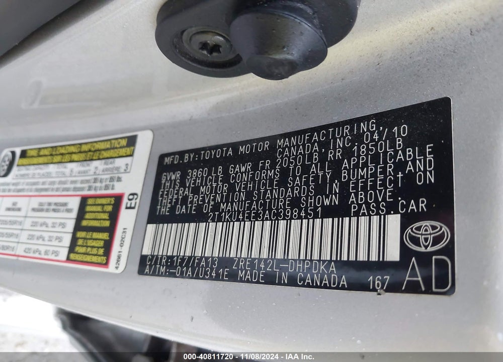 2010 TOYOTA MATRIX VIN: 2T1KU4EE3AC398451