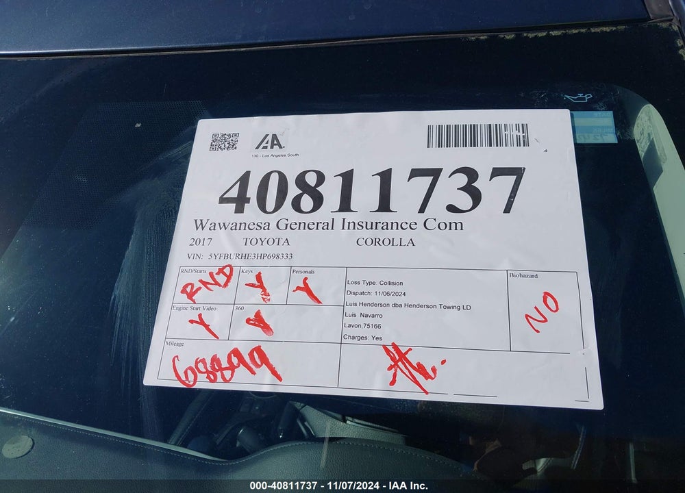 2017 TOYOTA COROLLA SE VIN: 5YFBURHE3HP698333