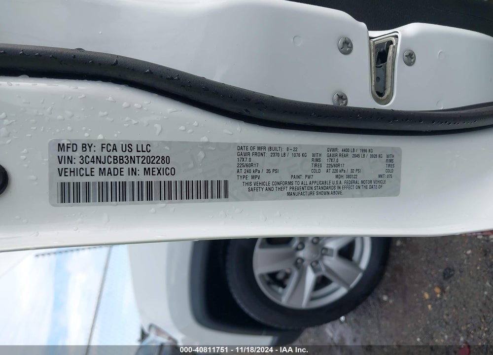 2022 JEEP COMPASS LATITUDE FWD VIN: 3C4NJCBB3NT202280