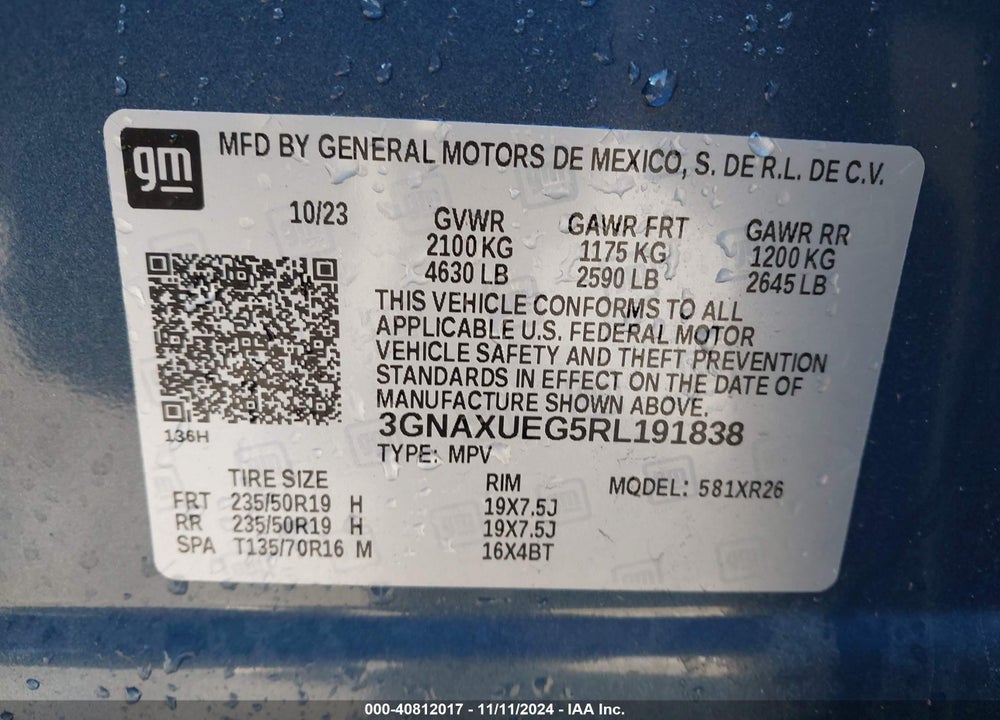 2024 CHEVROLET EQUINOX AWD LT VIN: 3GNAXUEG5RL191838