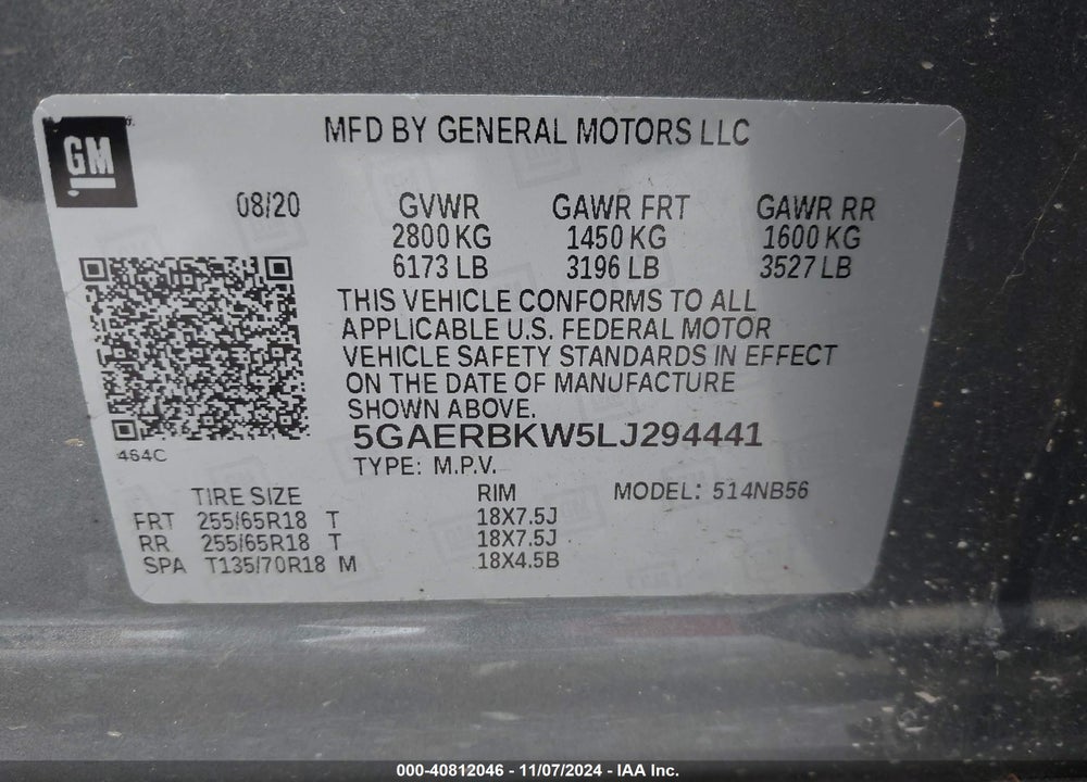 2020 BUICK ENCLAVE FWD ESSENCE VIN: 5GAERBKW5LJ294441