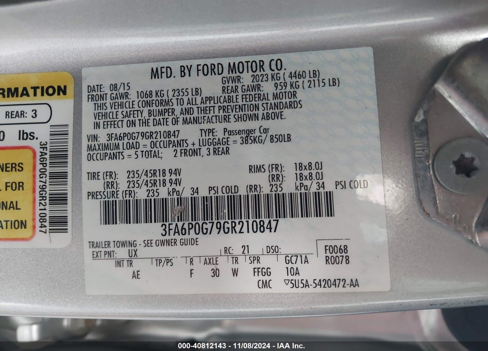 2016 FORD FUSION S VIN: 3FA6P0G79GR210847