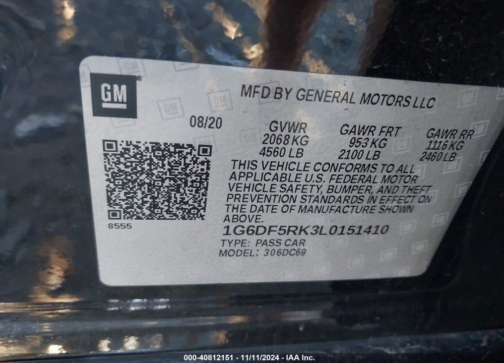 2020 CADILLAC CT4 PREMIUM LUXURY VIN: 1G6DF5RK3L0151410