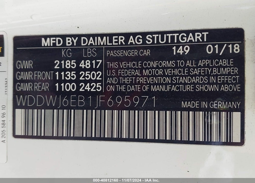 2018 MERCEDES-BENZ AMG C 43 4MATIC VIN: WDDWJ6EB1JF695971