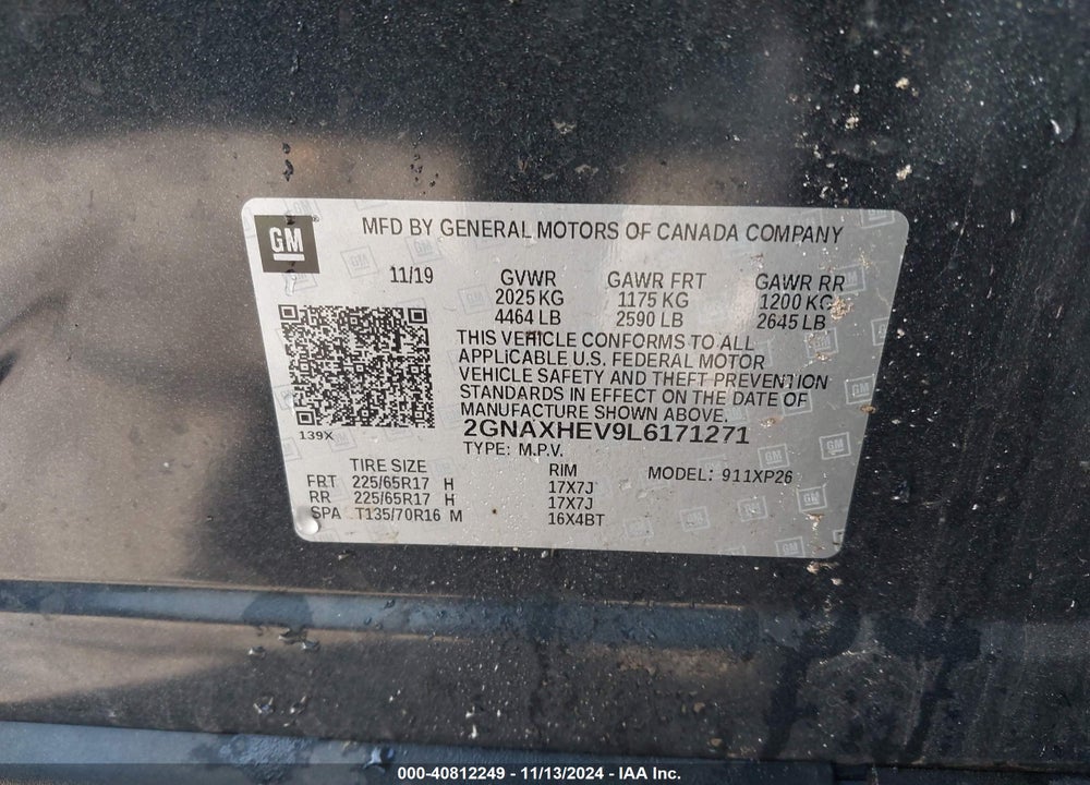 2020 CHEVROLET EQUINOX FWD LS VIN: 2GNAXHEV9L6171271
