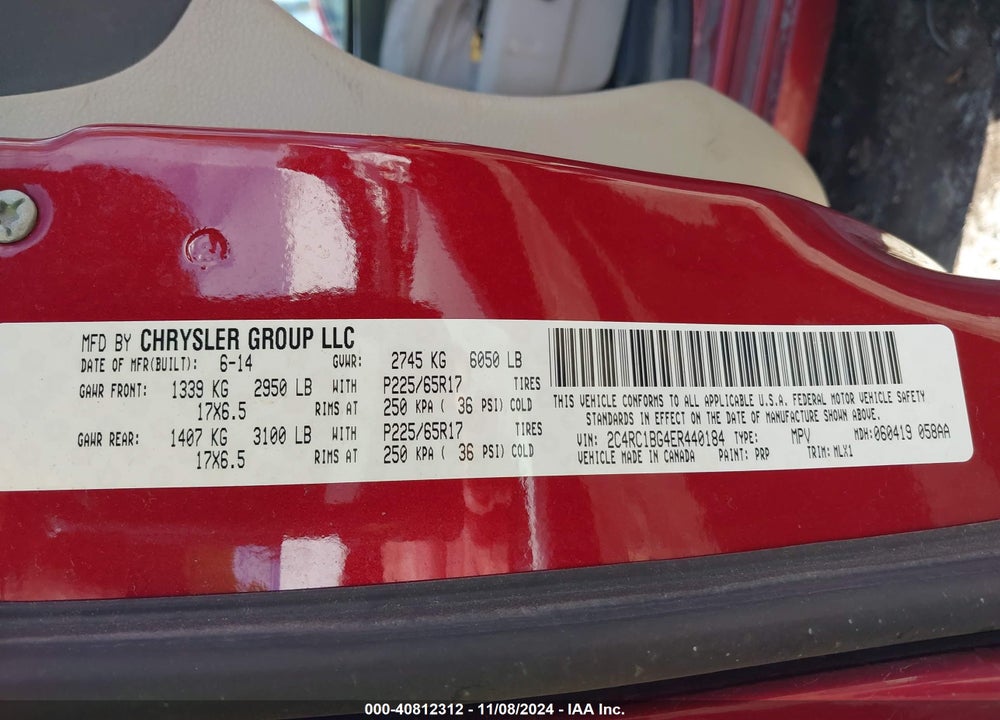 2014 CHRYSLER TOWN & COUNTRY VIN: 2C4RC1BG4ER440184
