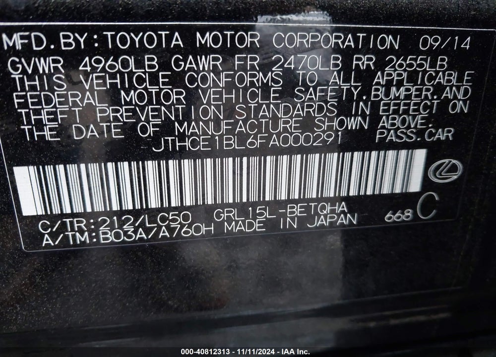 2015 LEXUS GS 350 VIN: JTHCE1BL6FA000291