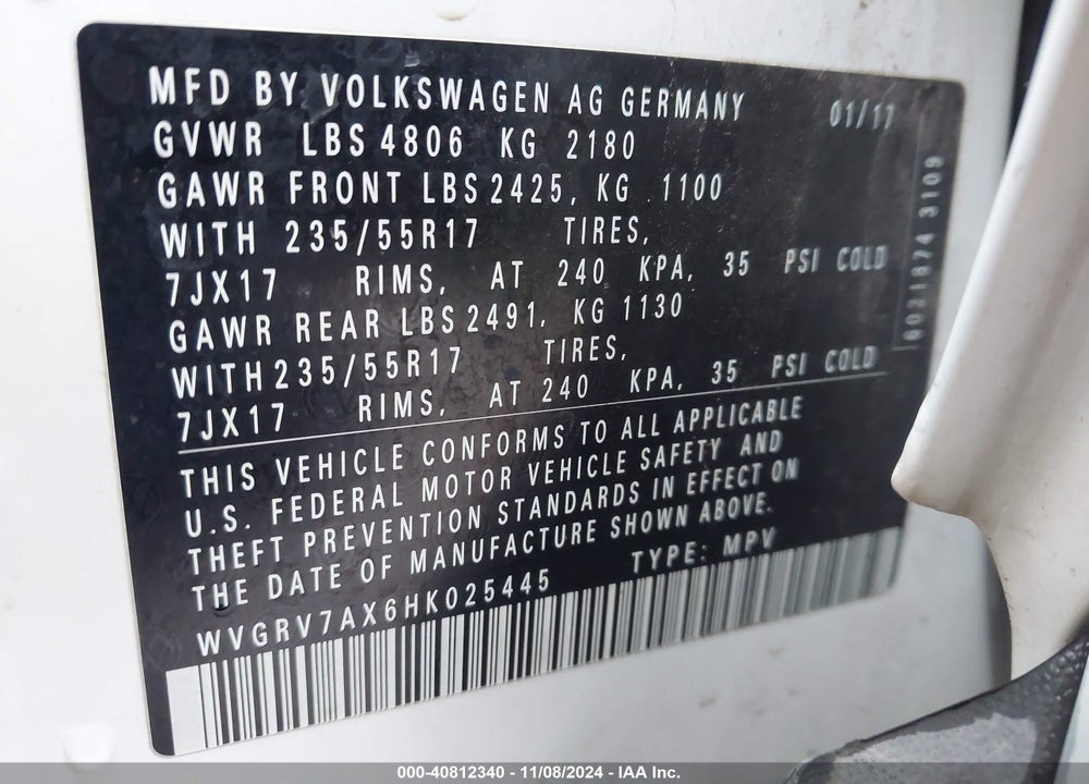 2017 VOLKSWAGEN TIGUAN 2.0T WOLFSBURG EDITION VIN: WVGRV7AX6HK025445