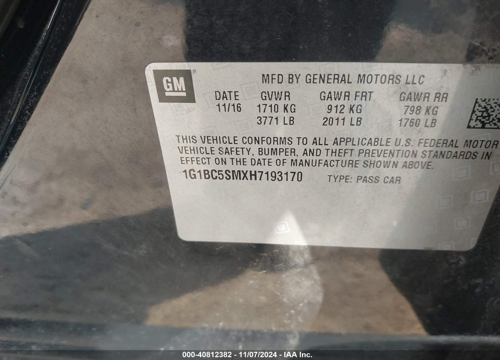 2017 CHEVROLET CRUZE VIN: 1G1BC5SMXH7193170