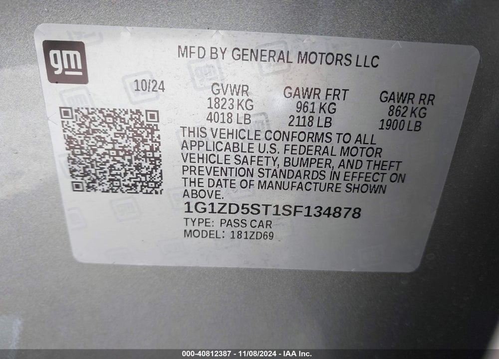 2025 CHEVROLET MALIBU FWD 1LT VIN: 1G1ZD5ST1SF134878