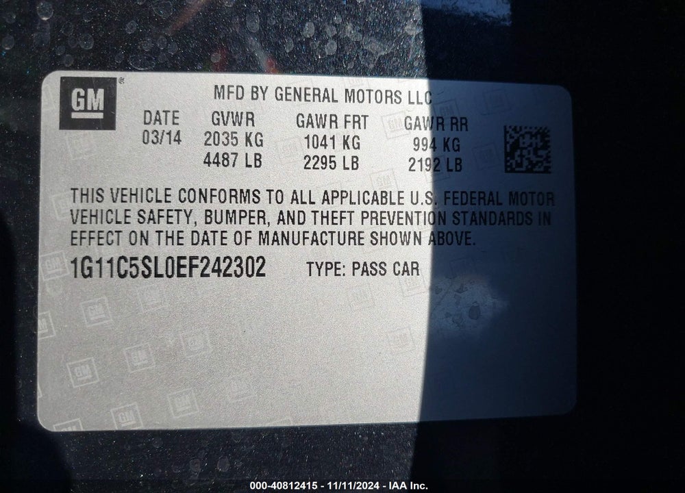 2014 CHEVROLET MALIBU 1LT VIN: 1G11C5SL0EF242302