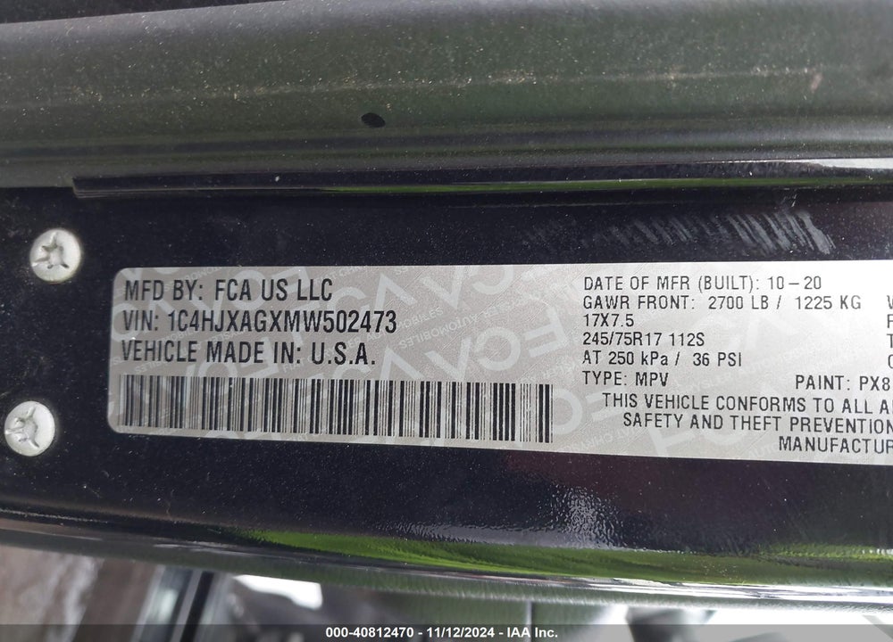 2021 JEEP WRANGLER SPORT 4X4 VIN: 1C4HJXAGXMW502473