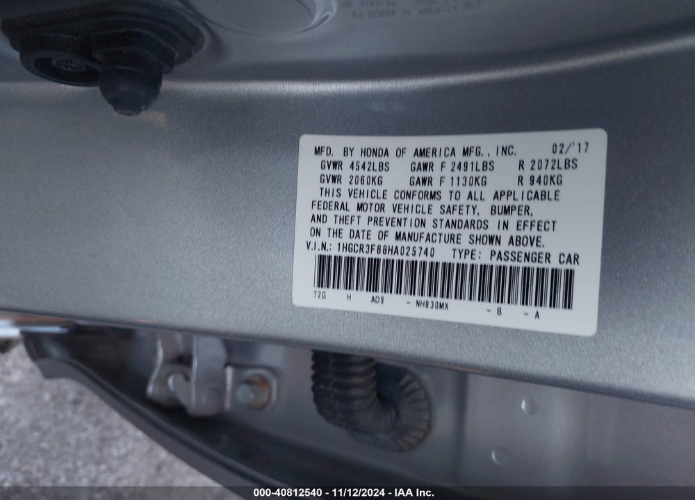 2017 HONDA ACCORD EX-L V6 VIN: 1HGCR3F88HA025740