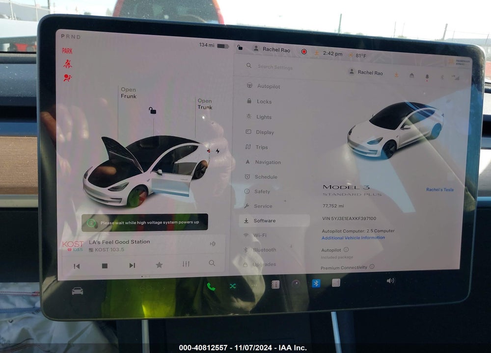2019 TESLA MODEL 3 LONG RANGE/MID RANGE/STANDARD RANGE/STANDARD RANGE PLUS VIN: 5YJ3E1EAXKF397100
