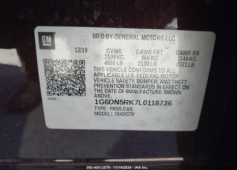 2020 CADILLAC CT5 PREMIUM LUXURY VIN: 1G6DN5RK7L0118736