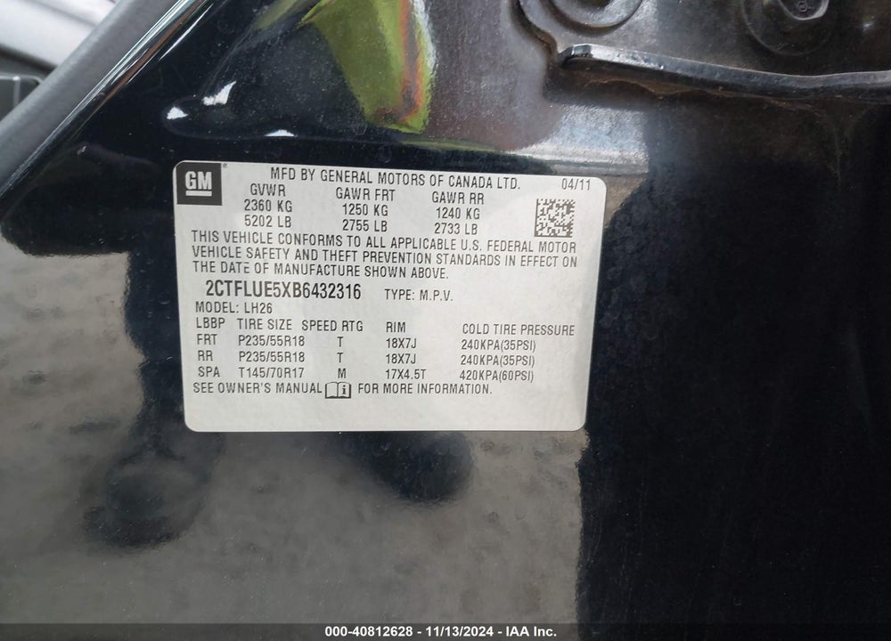 2011 GMC TERRAIN SLT-1 VIN: 2CTFLUE5XB6432316