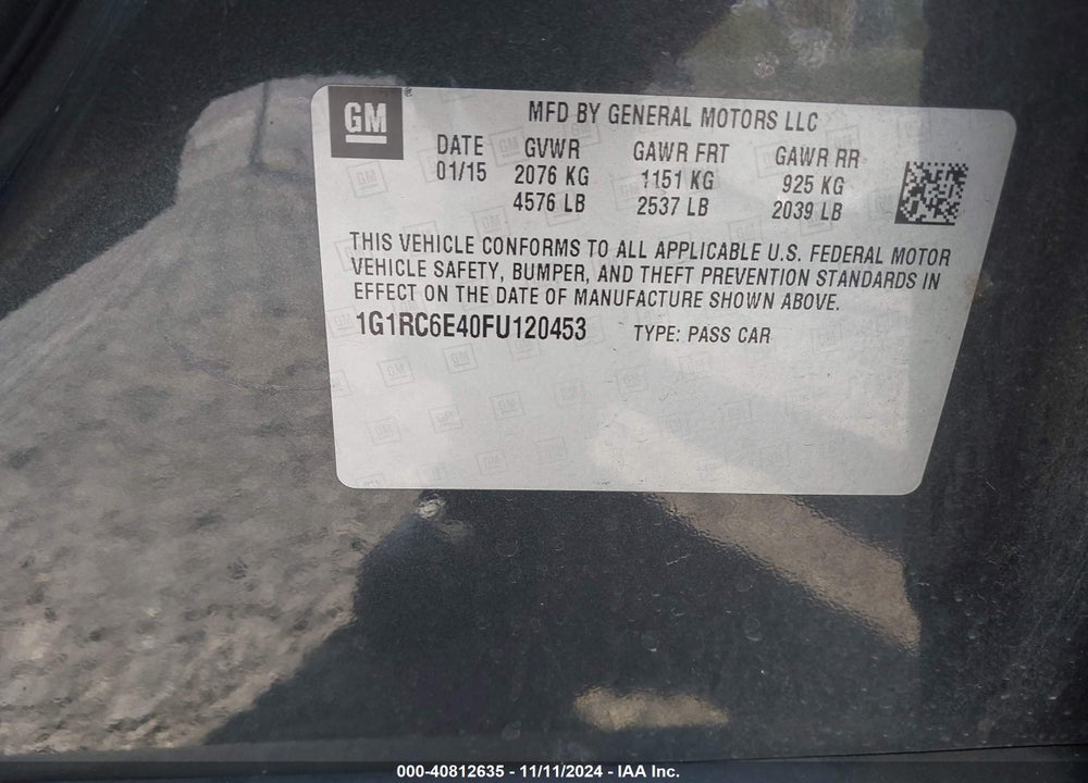 2015 CHEVROLET VOLT VIN: 1G1RC6E40FU120453