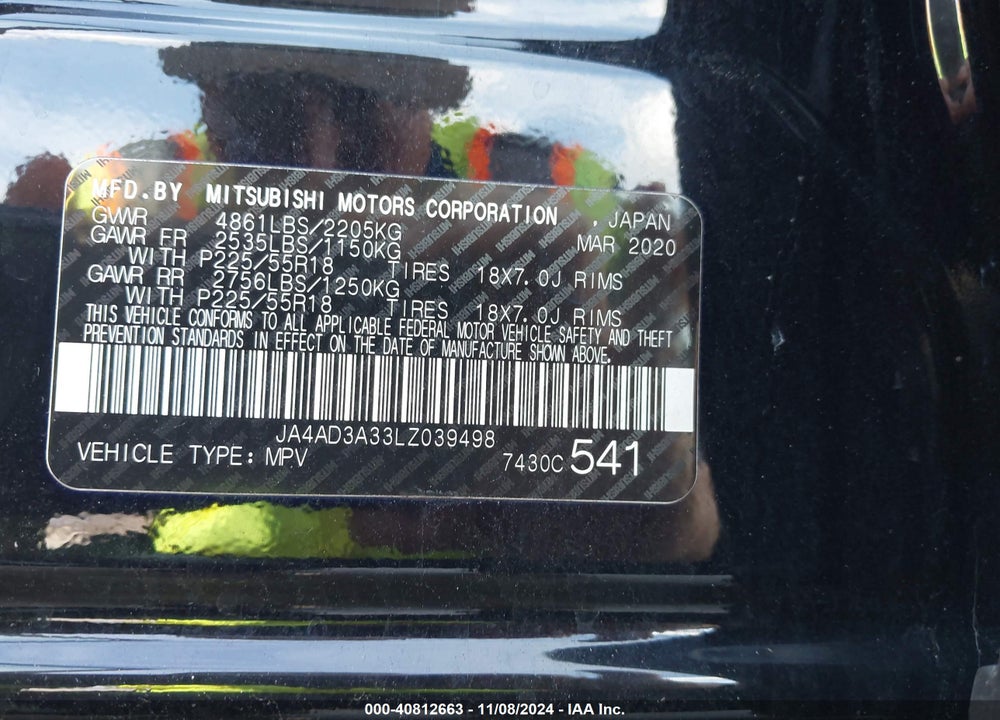 2020 MITSUBISHI OUTLANDER SE 2.4 VIN: JA4AD3A33LZ039498