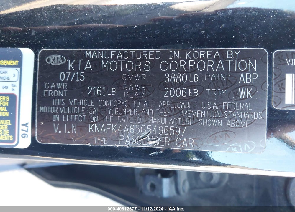 2016 KIA FORTE LX VIN: KNAFK4A65G5496597