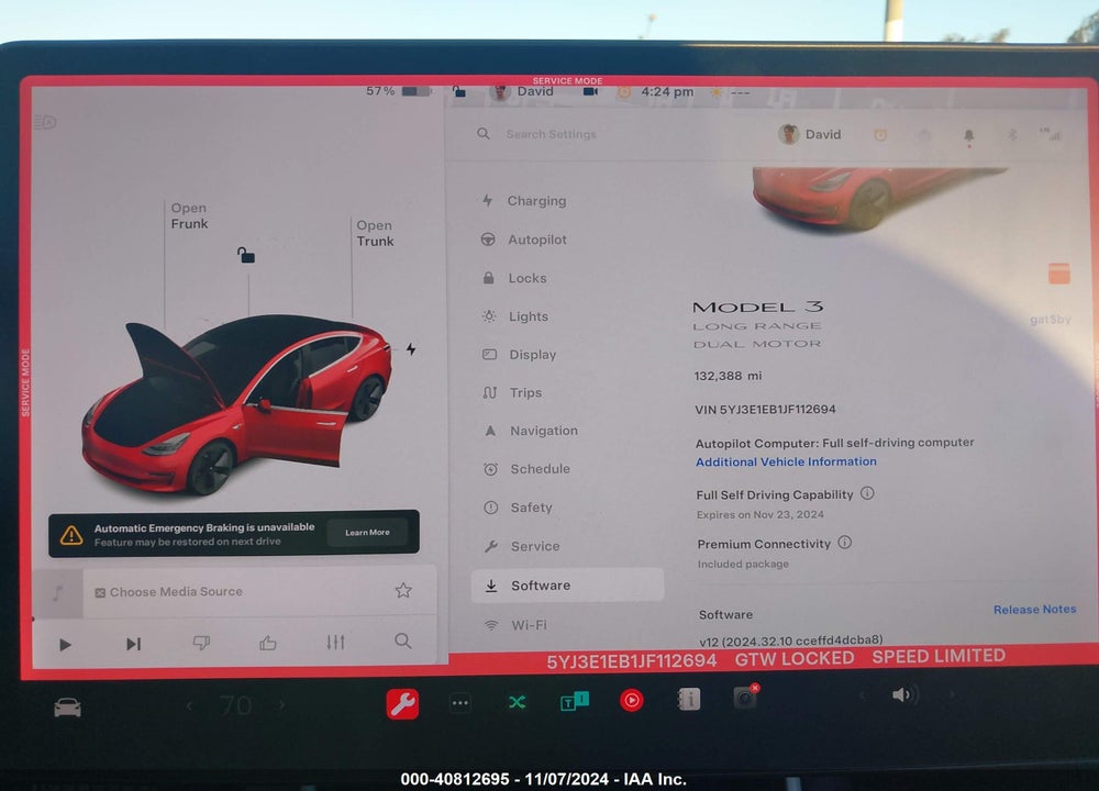 2018 TESLA MODEL 3 LONG RANGE/PERFORMANCE VIN: 5YJ3E1EB1JF112694