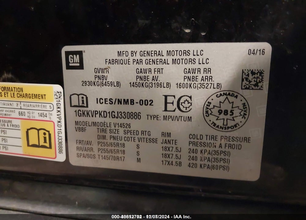 2016 GMC ACADIA SLE-2 VIN: 1GKKVPKD1GJ330886