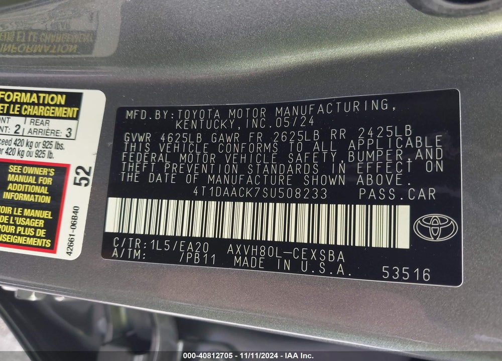 2025 TOYOTA CAMRY SE VIN: 4T1DAACK7SU508233