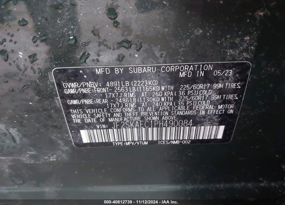2023 SUBARU FORESTER PREMIUM VIN: JF2SKAEC1PH490084