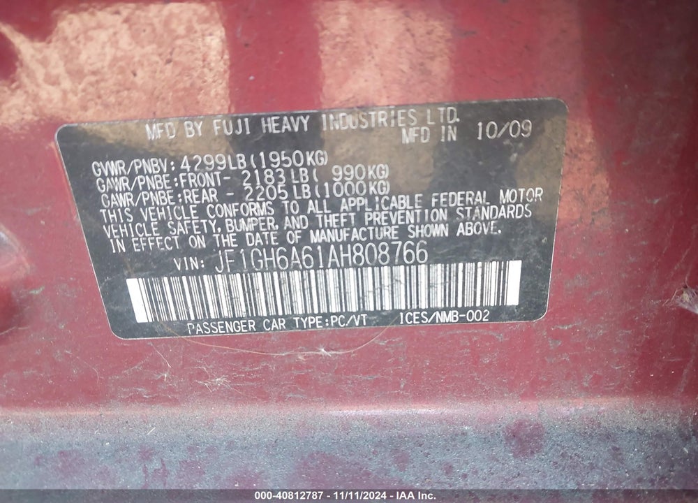 2010 SUBARU IMPREZA 2.5I VIN: JF1GH6A61AH808766