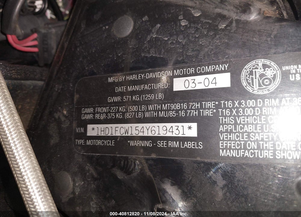 2004 HARLEY-DAVIDSON FLHTCUI VIN: 1HD1FCW154Y619431